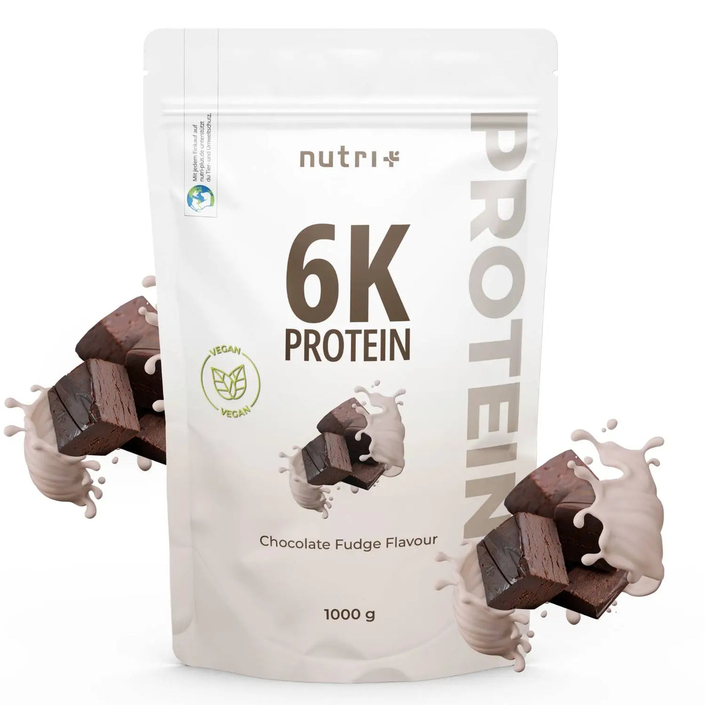 Nutri+ 6K protein eiwitpoeder chocolate fudge flavor 1kg nu beschikbaar bij Lanutri