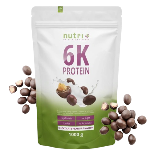 Nutri+ 6K protein eiwitpoeder chocolate peanut flavor 1kg nu beschikbaar bij Lanutri