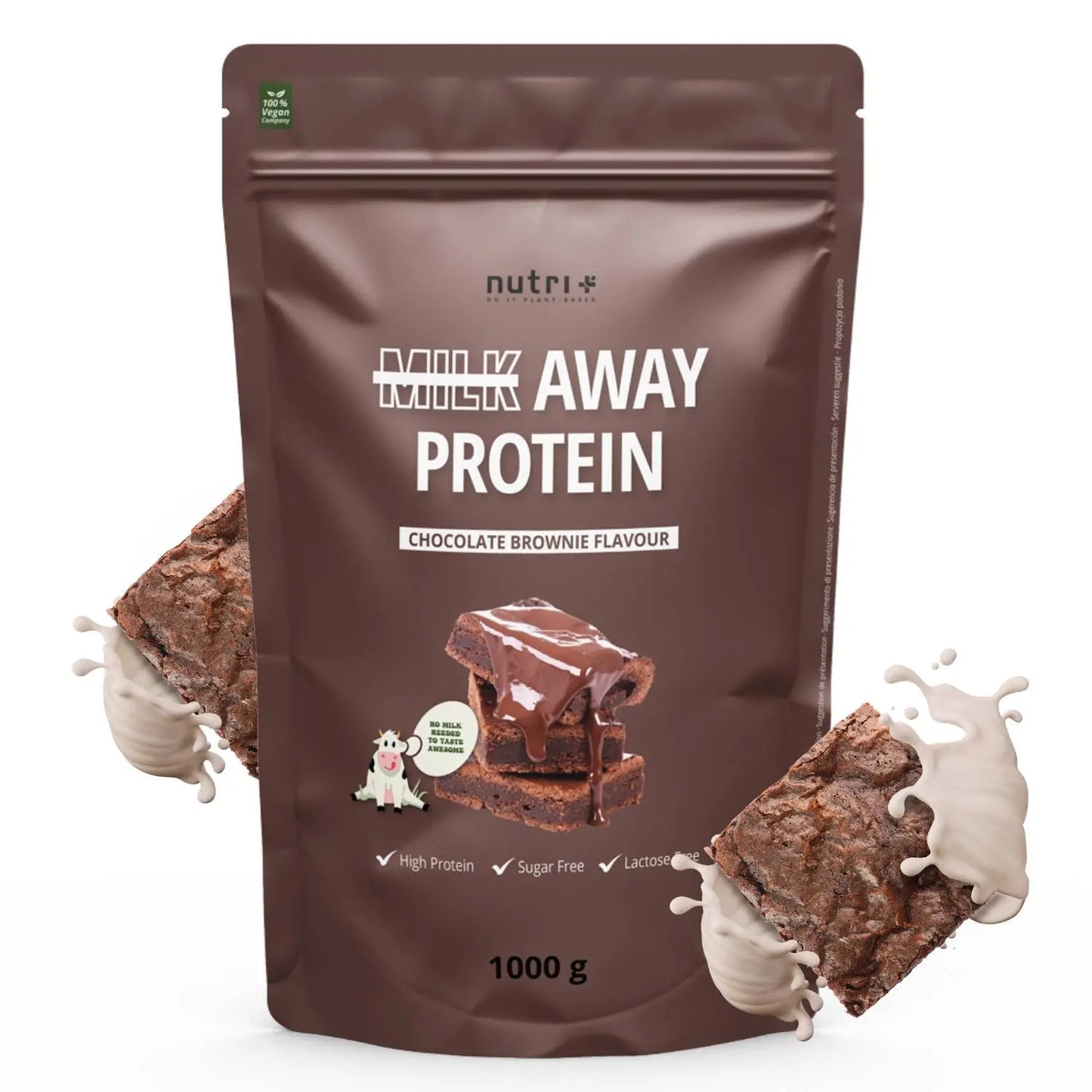 Nutri+ Milk away protein 1kg smaak chocolate brownie nu beschikbaar bij Lanutri