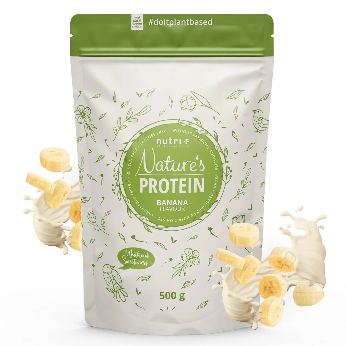 Nutri+ Natures protein Banana flavour 500g nu beschikbaar bij Lanutri