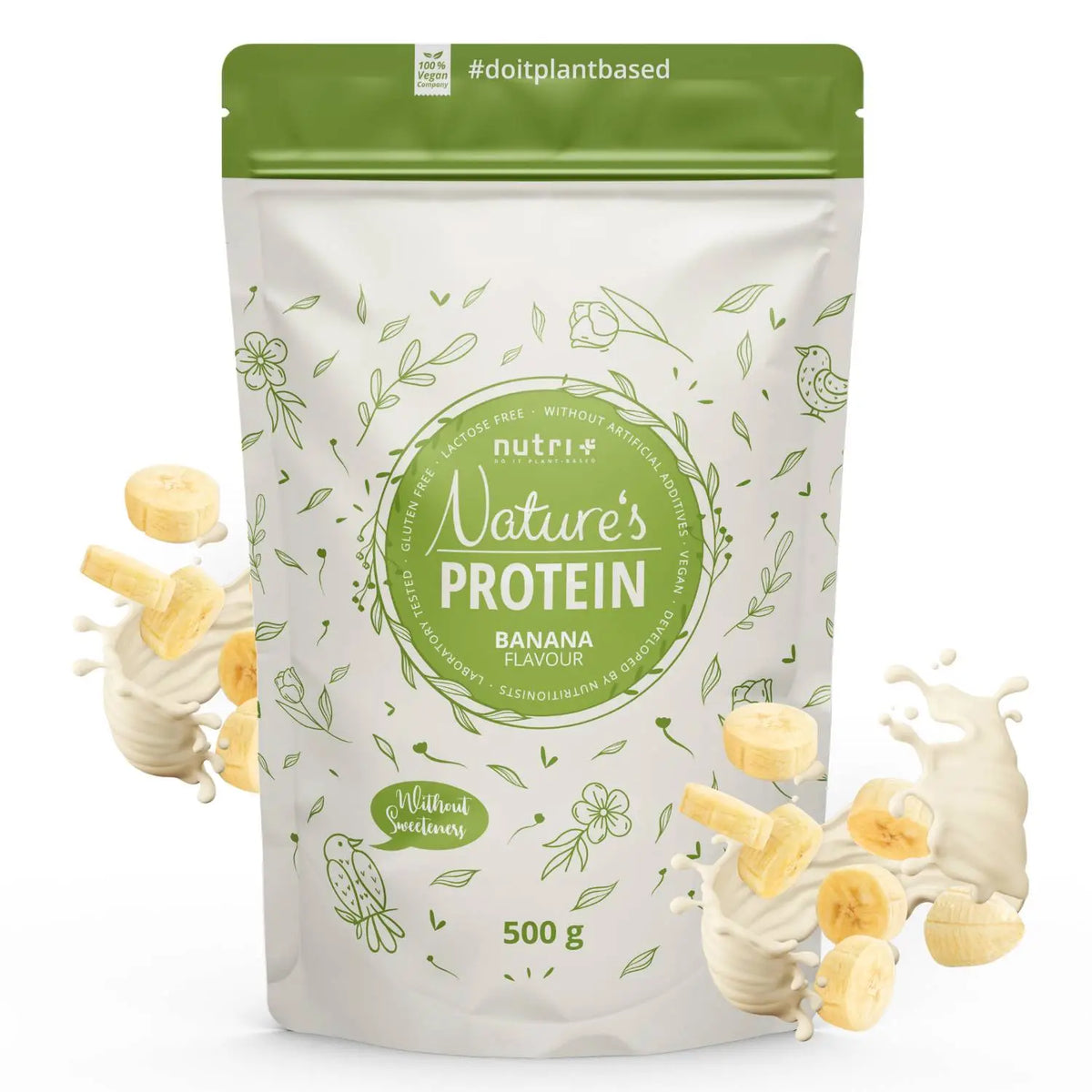 Nutri+ Natures protein Banana flavour 500g nu beschikbaar bij Lanutri
