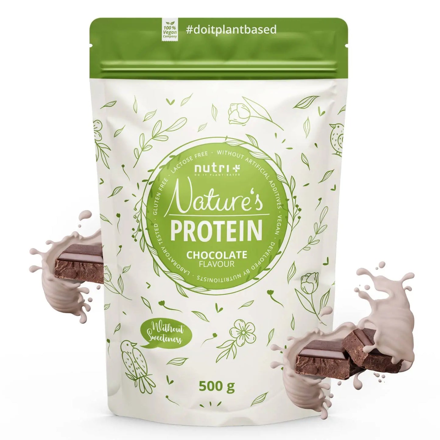 Nutri+ Natures protein Chocolade flavour 500g nu beschikbaar bij Lanutri