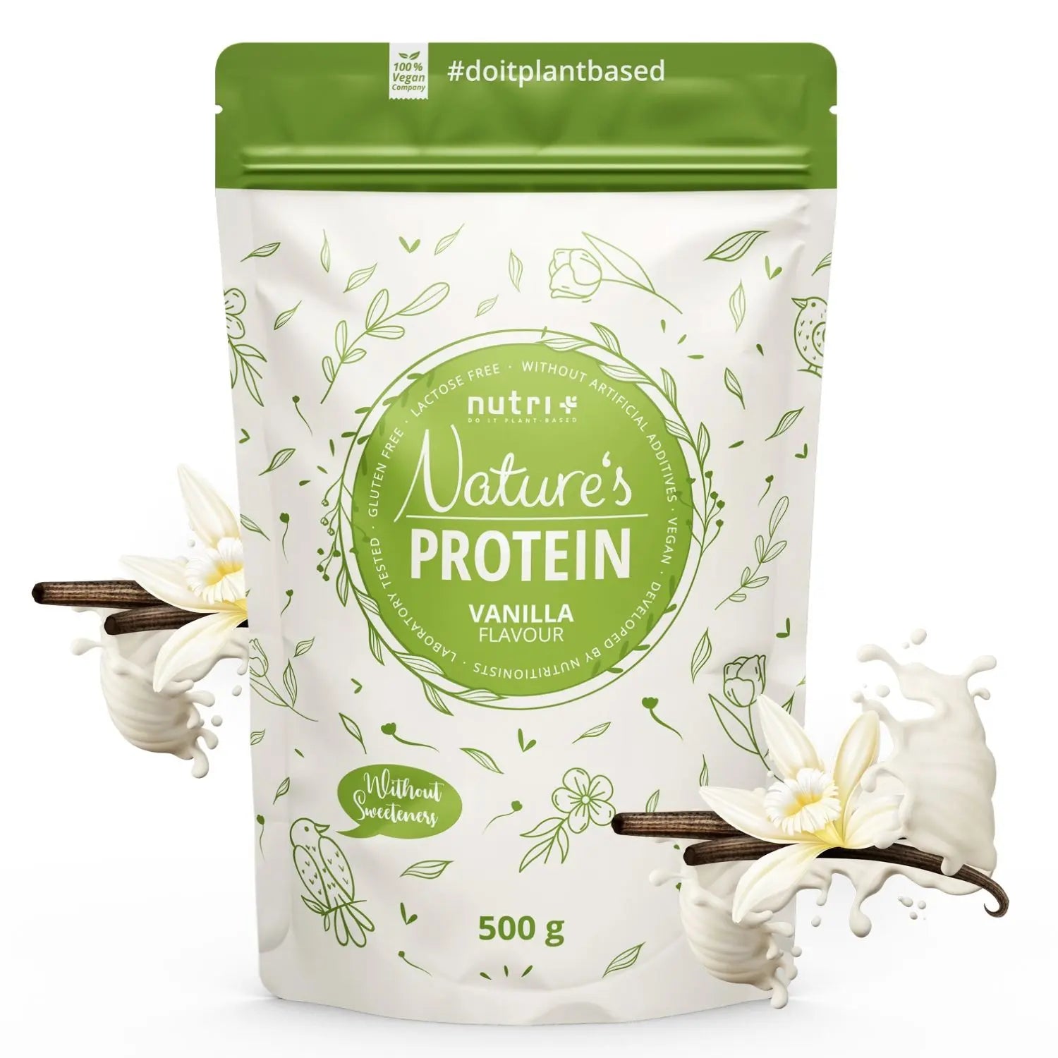 Nutri+ Natures protein vanilla flavour 500g nu beschikbaar bij Lanutri